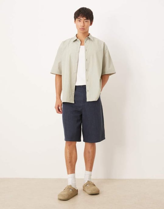 ASOS DESIGN avslappnad skjorta i khaki rand - Image 3