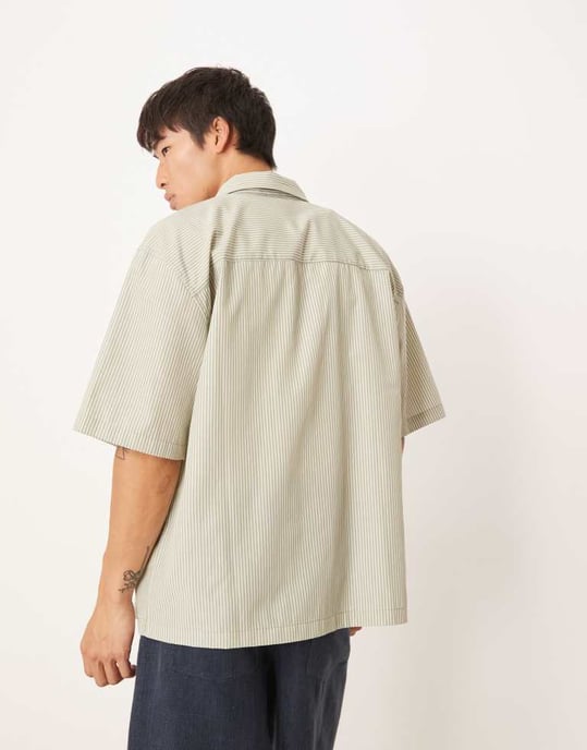 ASOS DESIGN avslappnad skjorta i khaki rand - Image 4