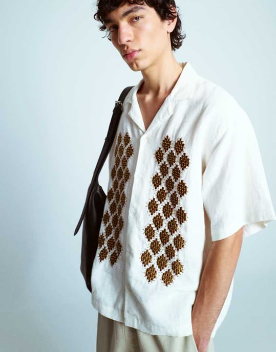 Topman premium pärlbroderad tröja i ecru - Image 1