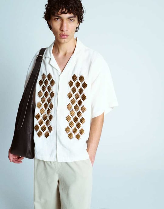 Topman premium pärlbroderad tröja i ecru - Image 3