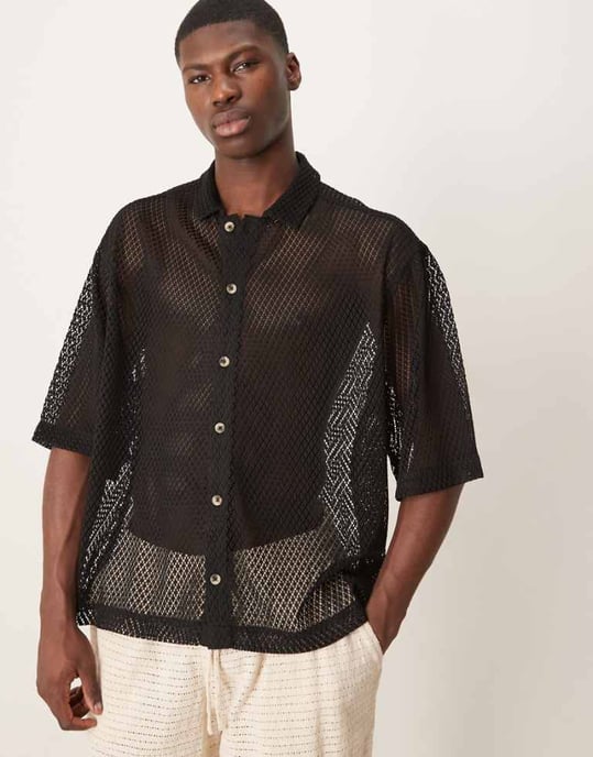 ASOS DESIGN storboxig meshskjorta i svart - Image 1