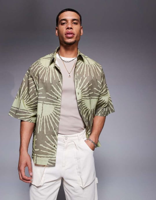 ASOS DESIGN oversized skjorta med soltryck i brunt - Image 1