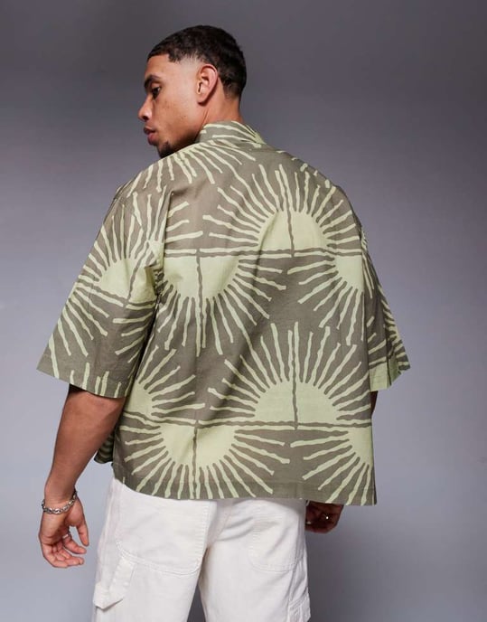 ASOS DESIGN oversized skjorta med soltryck i brunt - Image 4