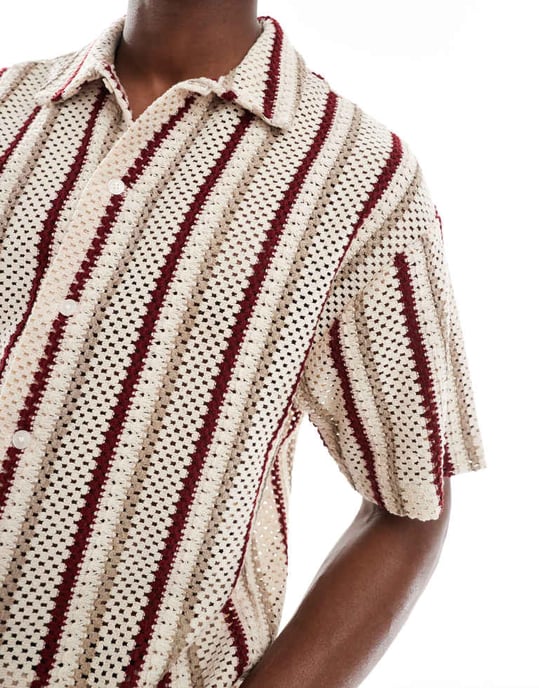 Jack & Jones virkad randig skjorta i beige - Image 2