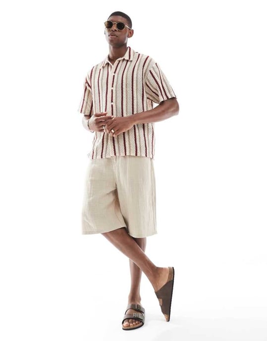 Jack & Jones virkad randig skjorta i beige - Image 3