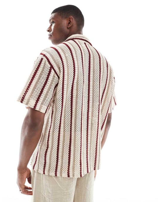 Jack & Jones virkad randig skjorta i beige - Image 4