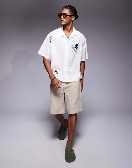 ASOS DESIGN oversized skjorta med revers och tryck i vit - Image 2