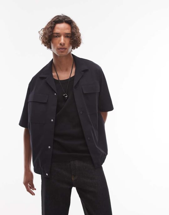 Topman premium funktionell knappgenomgång jersey skjorta med tryckknappar i marinblått - Image 1