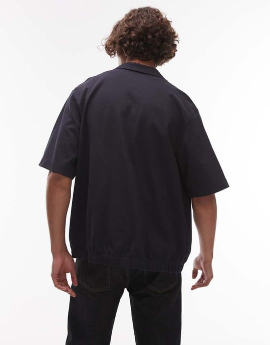 Topman premium funktionell knappgenomgång jersey skjorta med tryckknappar i marinblått - Image 4
