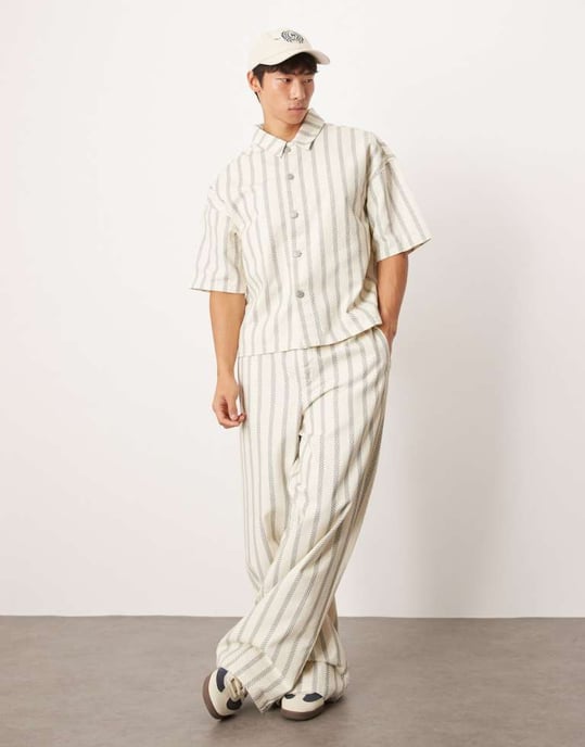 ASOS DESIGN koord oversized boxy skjorta i randig mönster - Image 2
