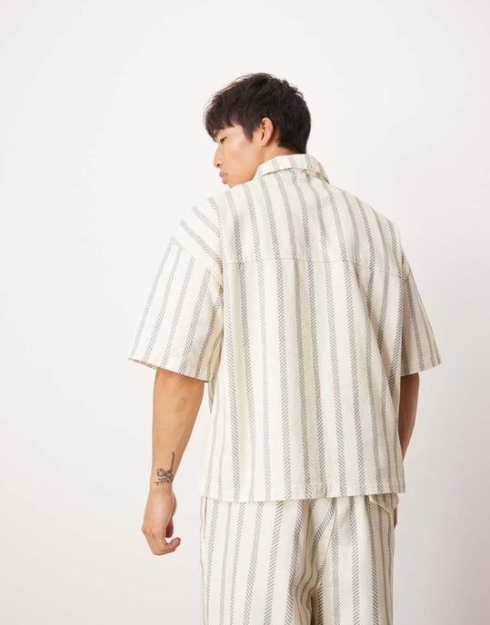 ASOS DESIGN koord oversized boxy skjorta i randig mönster - Image 4