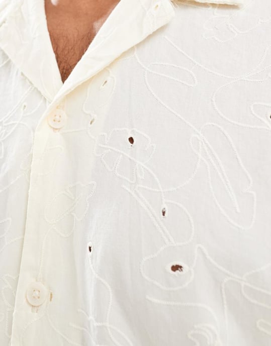 Jack & Jones oversized broderad skjorta i ecru - Image 2