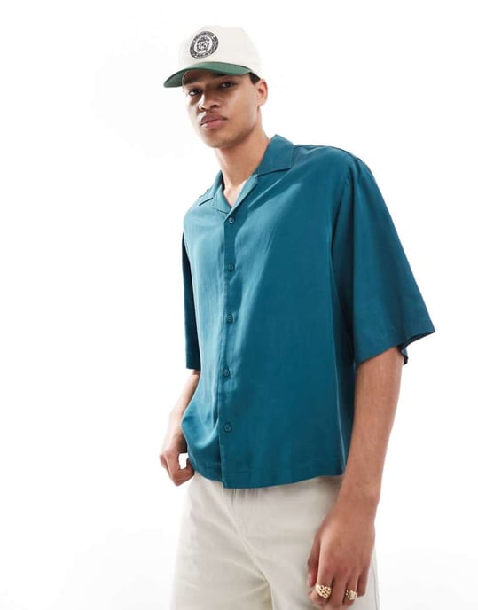 ASOS DESIGN oversized kavaj boxy skjorta i teal - Image 1