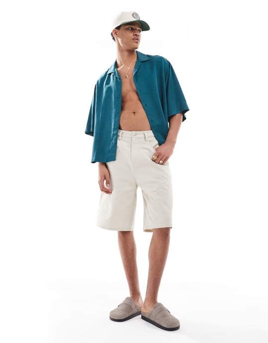 ASOS DESIGN oversized kavaj boxy skjorta i teal - Image 2