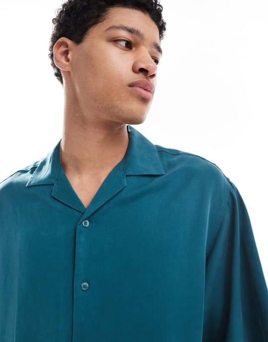 ASOS DESIGN oversized kavaj boxy skjorta i teal - Image 3