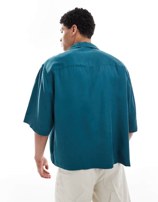 ASOS DESIGN oversized kavaj boxy skjorta i teal - Image 4
