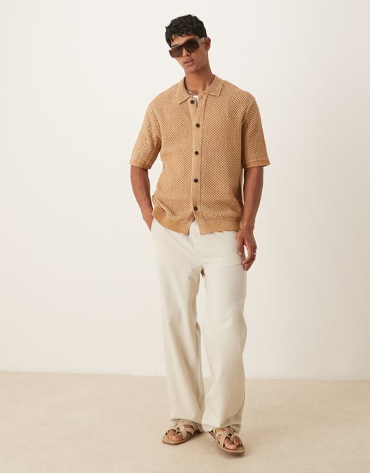 Utvaldad virkad skjorta i beige - Image 2