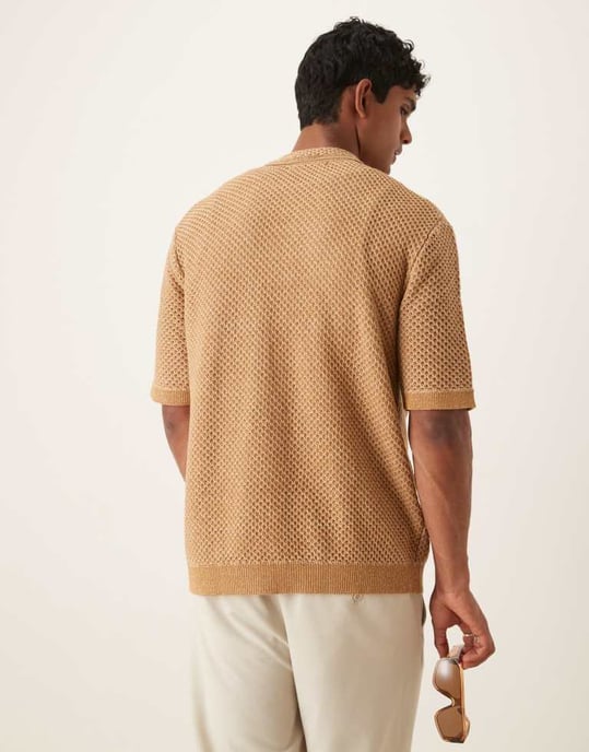 Utvaldad virkad skjorta i beige - Image 4