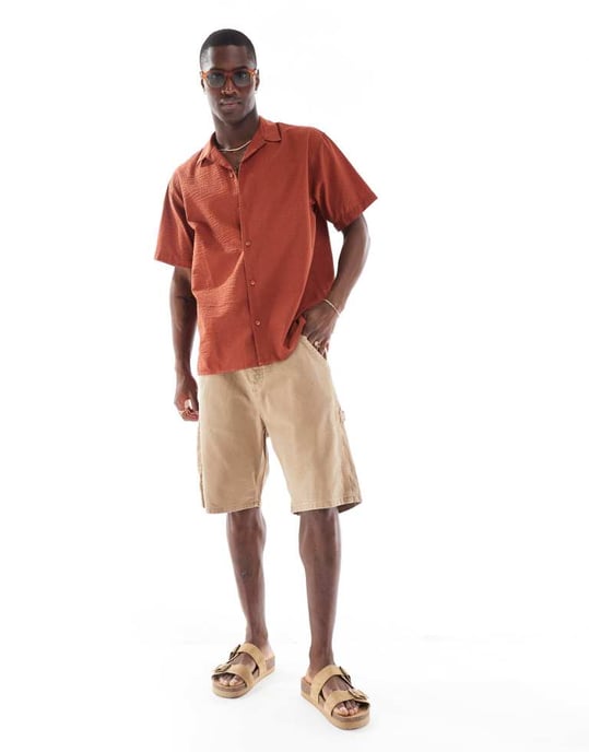 Jack & Jones skjorta med krage i seersucker mörkröd - Image 3