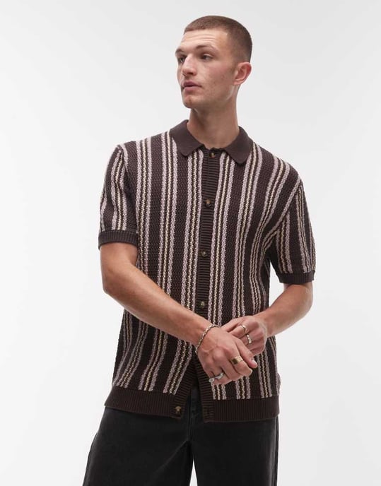 Topman strukturerad randig skjorta med knäppning i sten - Image 2
