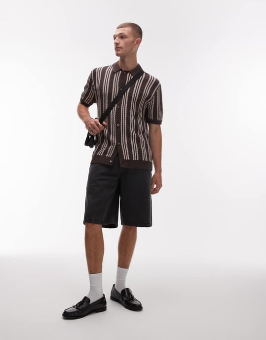 Topman strukturerad randig skjorta med knäppning i sten - Image 3
