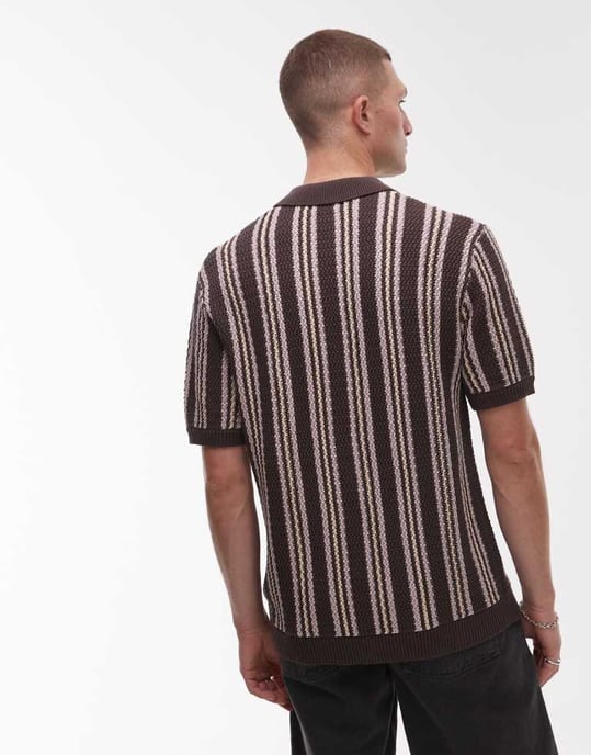 Topman strukturerad randig skjorta med knäppning i sten - Image 4