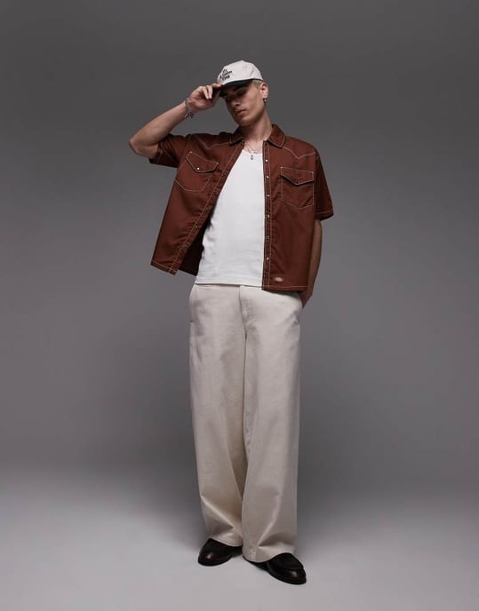 Dickies River Ranch västerländsk arbets skjorta i cappuccino brun - Image 2