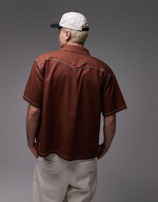 Dickies River Ranch västerländsk arbets skjorta i cappuccino brun - Image 3