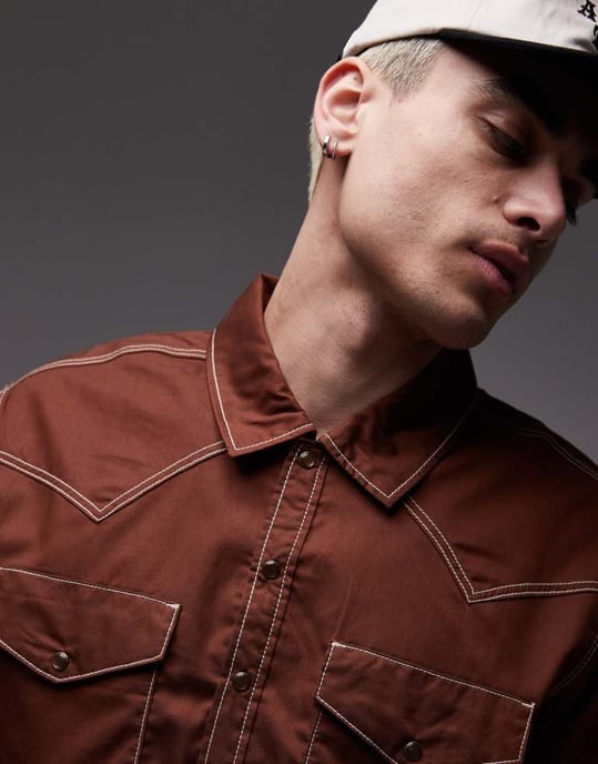 Dickies River Ranch västerländsk arbets skjorta i cappuccino brun - Image 4