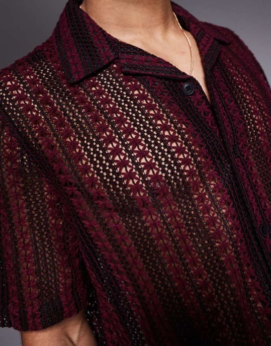 ASOS DESIGN boxy revere virkad skjorta i vinröd och svart rand - Image 3