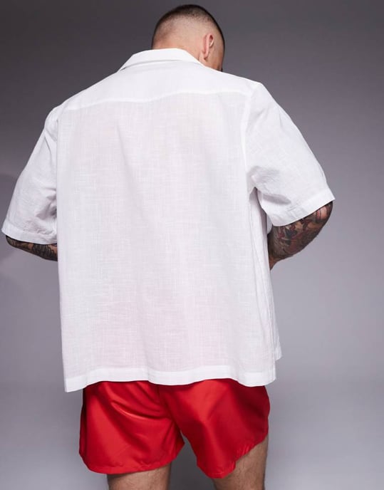 ASOS DESIGN koord linne-liknande skjorta med röd bröstbrodyr - Image 4