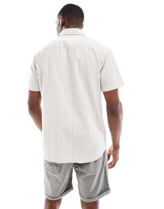 Jack & Jones oxford randig kortärmad skjorta i beige - Image 4