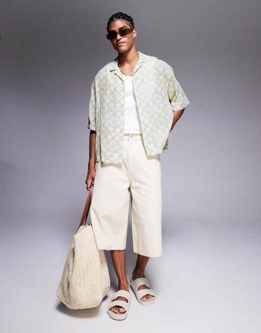 ASOS DESIGN boxy oversized texturerad skjorta med plattmönster i salviagrön - Image 2