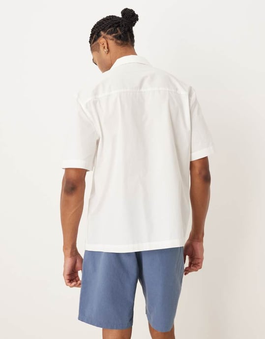 ASOS DESIGN avslappnad skjorta med kregellinjer i vitt - Image 3
