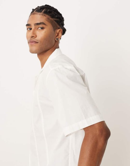 ASOS DESIGN avslappnad skjorta med kregellinjer i vitt - Image 4