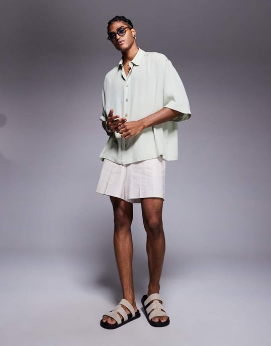 ASOS DESIGN oversized transparent skjorta med halvärmar i salvia - Image 2