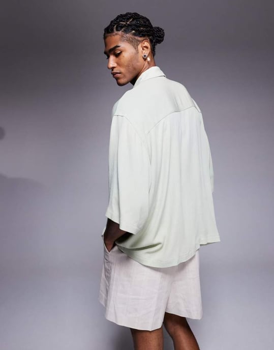 ASOS DESIGN oversized transparent skjorta med halvärmar i salvia - Image 3