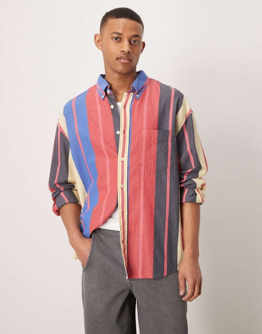 GANT seersucker mångfärgad randig oversized skjorta - Image 1