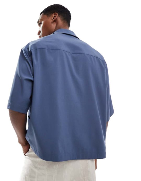 ASOS DESIGN oversized boxy skjorta med halvlång ärm i marinblå - Image 4