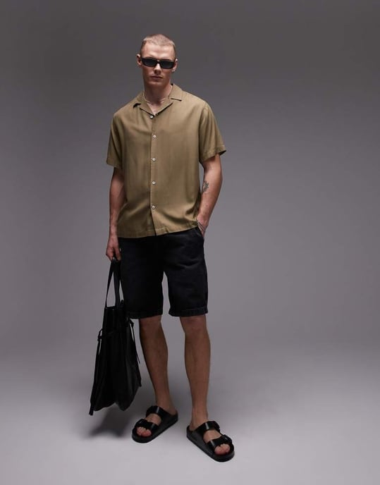 Topman kortärmad skjorta i khaki - Image 3