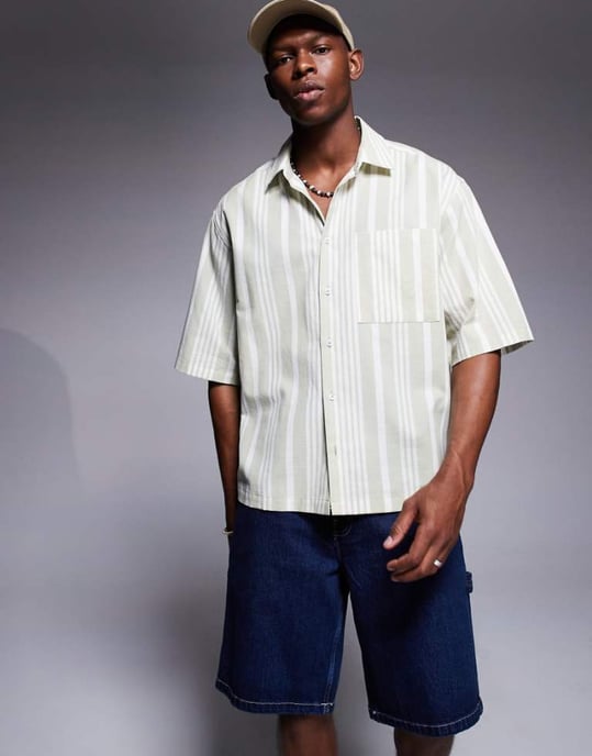 ASOS DESIGN oversized skjorta i neutral rand - Image 1