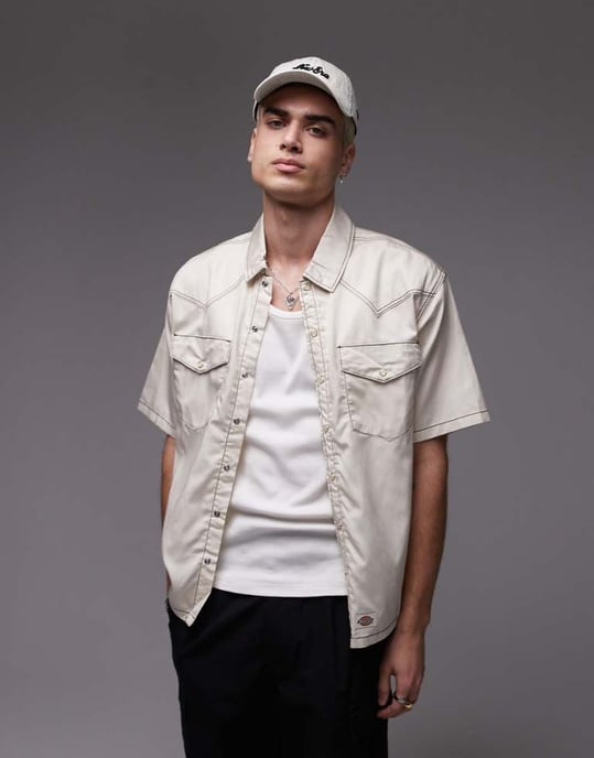 Dickies River Ranch västerländsk arbetskjorta i off white - Image 1
