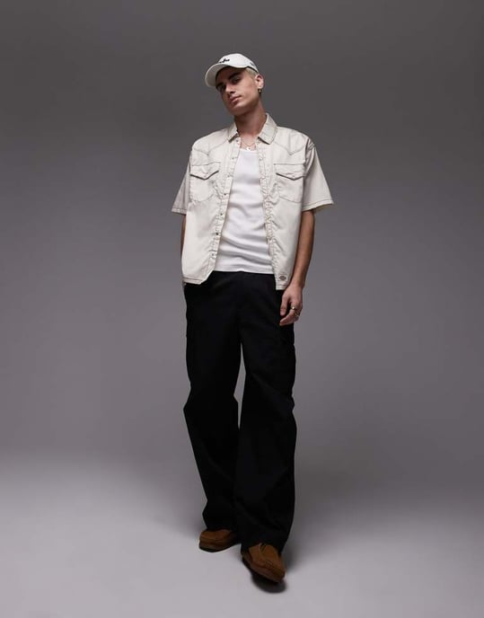 Dickies River Ranch västerländsk arbetskjorta i off white - Image 2