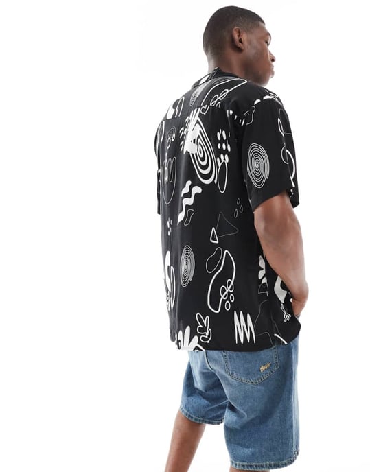 Jack & Jones oversize skjorta med flerfärgad tryck i svart - Image 2
