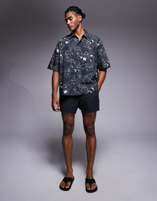 ASOS DESIGN boxy co-ord oversized skjorta i svart sommartryck - Image 2