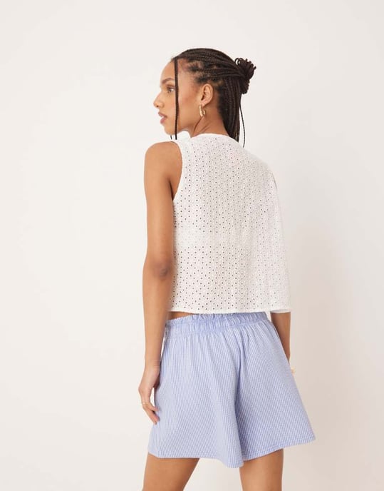 Gina Tricot rutig seersucker-short i blått - Image 2