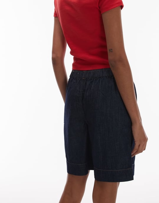 Topshop denimshorts med dragsko i indigo tvätt - Image 2