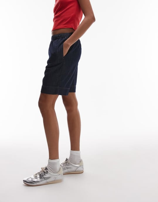Topshop denimshorts med dragsko i indigo tvätt - Image 4
