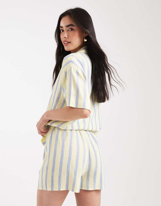 ASOS DESIGN linneblandning kortbyxor i randig mönster - Image 3