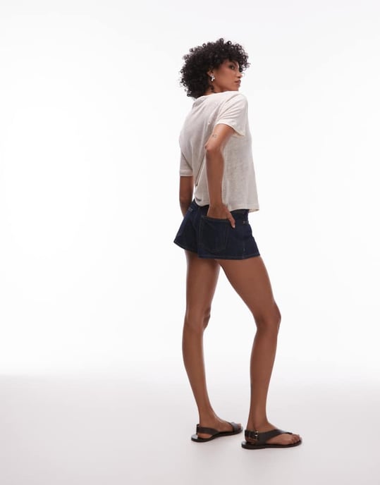 Topshop denim knicker shorts i indigo tvätt - Image 4